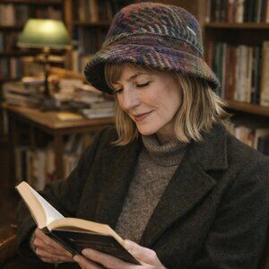 Aran Sweater Market Irish Wool Bucket Hat  Jewel Tone Tweed Plaid, Dark Academic